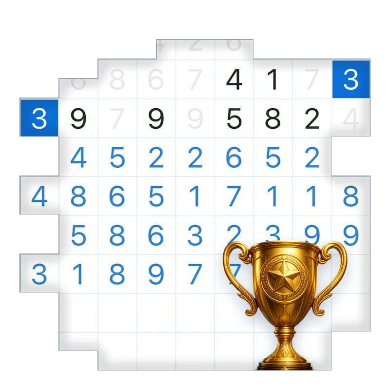 Number Snap game board with two selected blue 3 tiles and a gold trophy